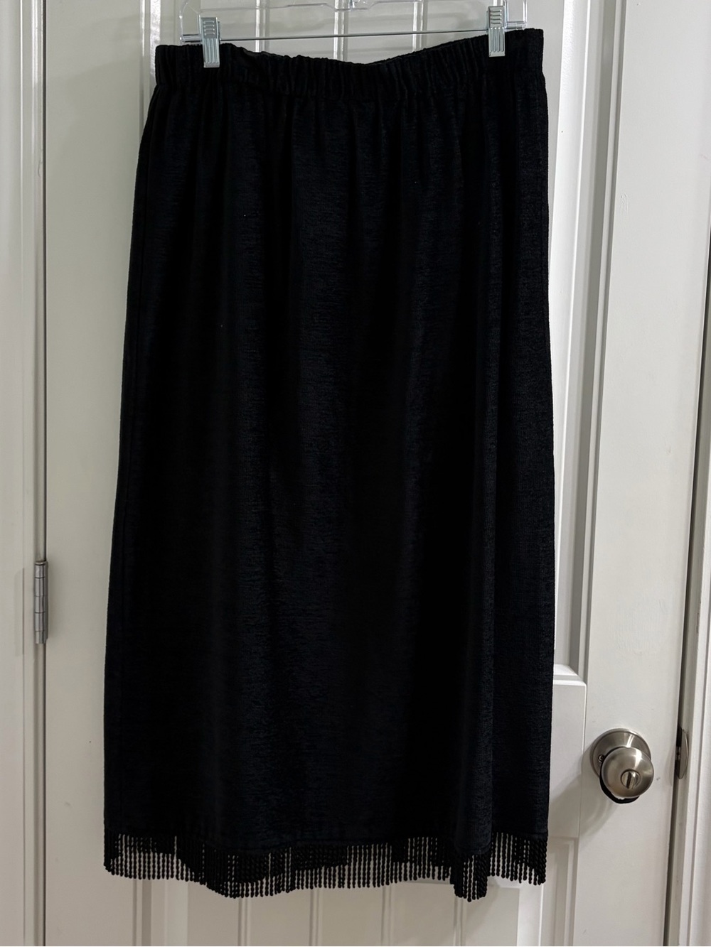 Vintage Indigo Moon Black Chenille Black Midi Skirt Fringe Hem L Artsy Boho - Picture 3 of 10